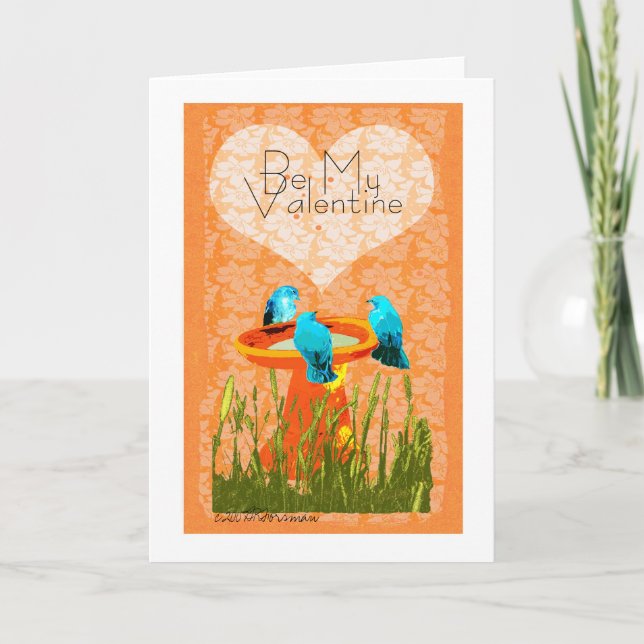 Carte de collage de Valentine d'oiseau bleu (Devant)