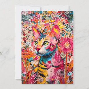 Carte de collage en papier mélangé chat