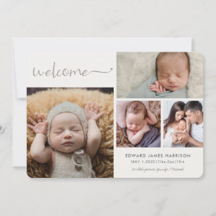 Carte de Collage Photo d'Annonce de Bébé Blanc Dou
