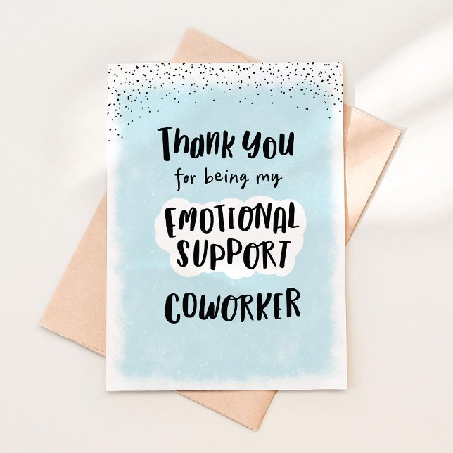 Carte de collègue de soutien émotionnel, bestie de (Thank you Coworker folded greeting card shown flatlay with craft envelop and light shadows  )