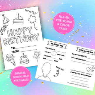 Carte de coloriage d'anniversaire à compléter