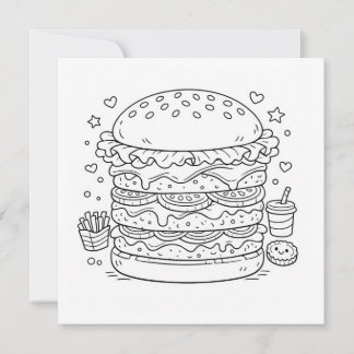 Carte de coloriage de burger de nourriture Noir Bl