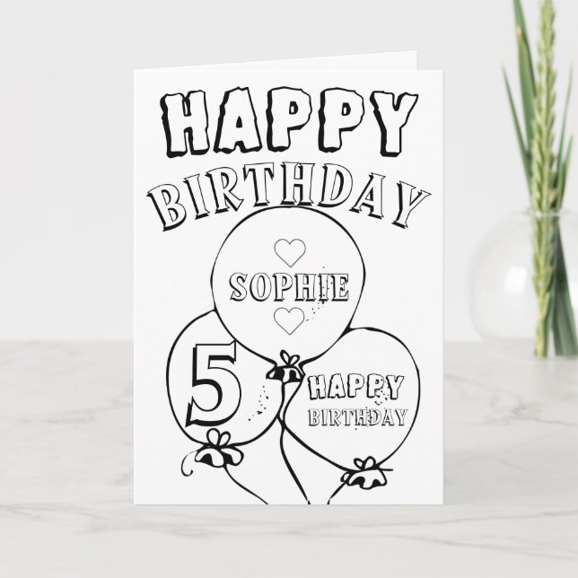 Carte de coloriage personnalisée Happy 5th Birthda (Devant)