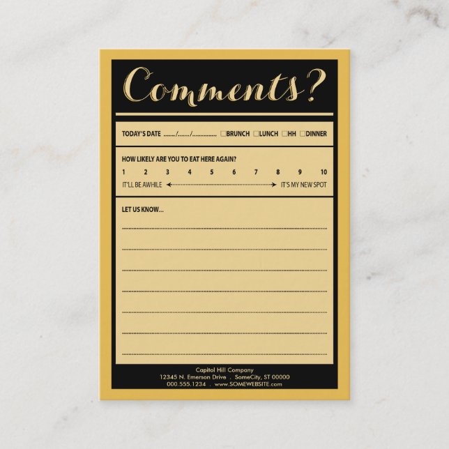 carte de commentaire de restaurant (Devant)