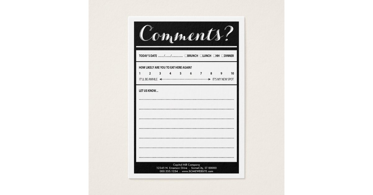 carte de commentaire de restaurant avec le logo Zazzle.ca