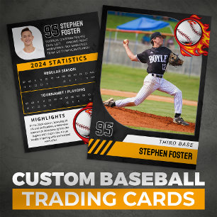 Carte de commerce de baseball noir avec photo et s