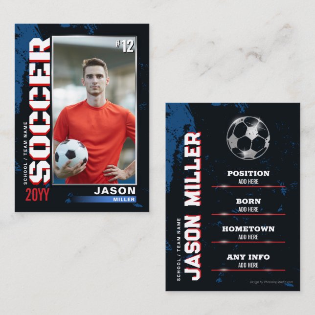 Carte de commerce de football Blue Red Card Carte  (Devant / Derrière)