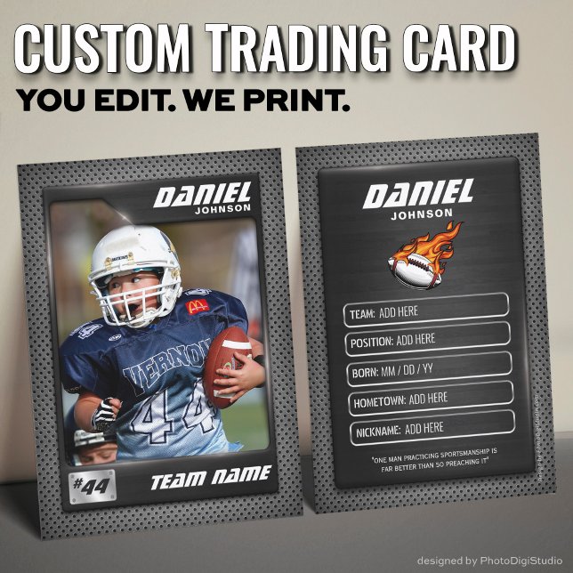 Carte de commerce de football graphique, cadeaux p (Custom Football Trading Card, Black Graphite Player Card)