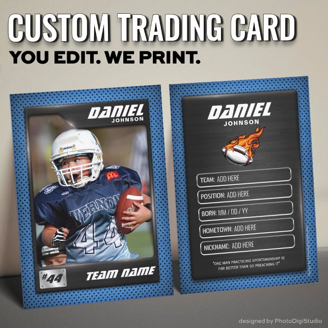 Carte de commerce de football personnalisée, carte (Custom Football Trading Card, Blue Graphite Player Card)