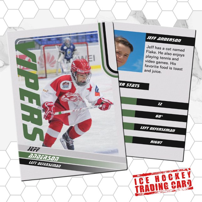 Carte de commerce de hockey sur glace verte (Unleash your creativity with our green and black customizable ice hockey trading card )