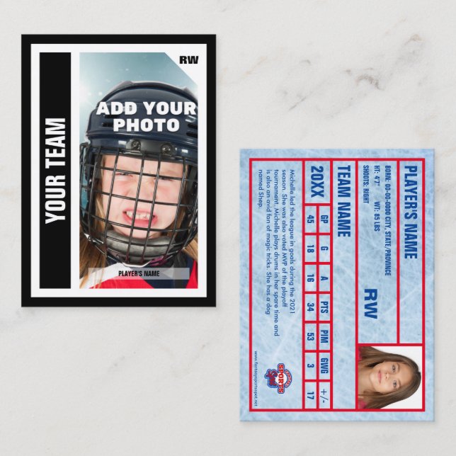 Carte de commerce de hockey sur mesure (noir) Ajou (Devant / Derrière)