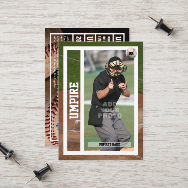 Carte de commerce Souvenir de base-ball Juge-arbit (Devant/Arrière en situation)