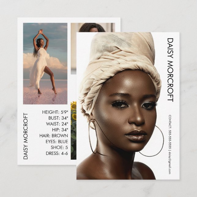 Carte de composite de photo d'acteur modèle profes (Devant / Derrière)