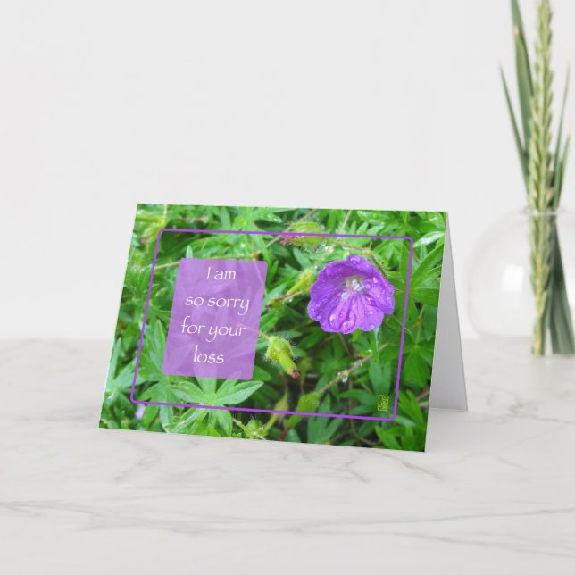 Carte de condoléances horizontale Fleur Violette (Devant)