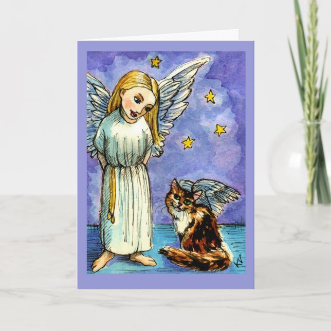 Carte de condoléances pour l'ange et le chat (Devant)