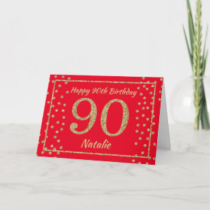 Carte de confettis pailletés rouges et or pour 90e