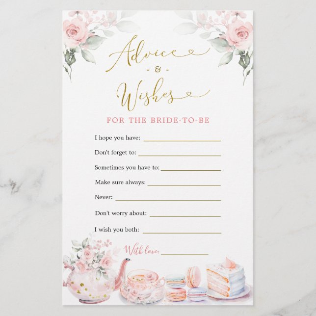 Carte de conseil à la Fête des mariées de thé rose (Devant)