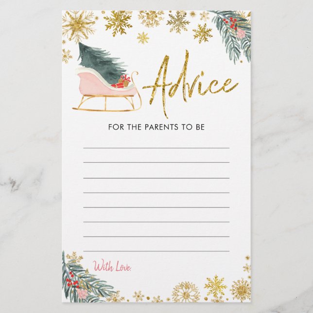 Carte de conseil Baby shower d'hiver Gold Pink Sle (Devant)
