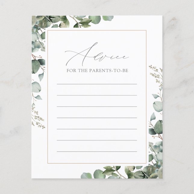 Carte de conseil Baby shower Eucalyptus vert (Devant)