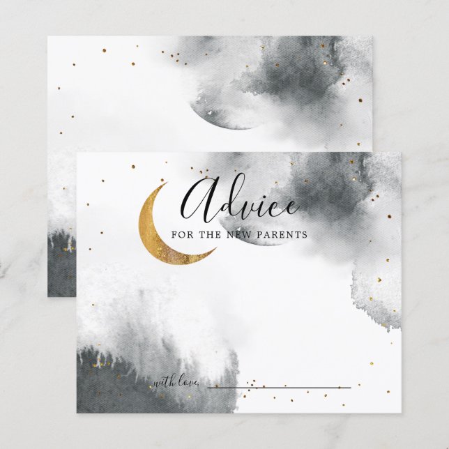 Carte de conseil Baby shower Gris Gold Moon Stars (Devant / Derrière)