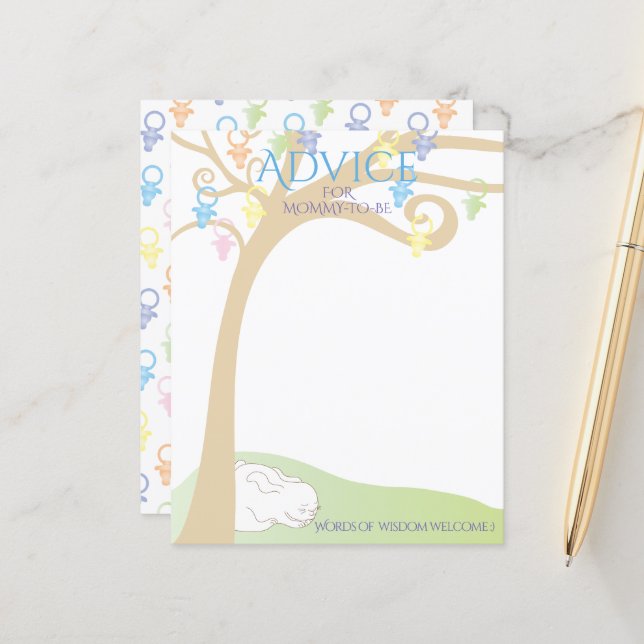 Carte de conseil baby shower Paci Bunny (Devant/Arrière en situation)