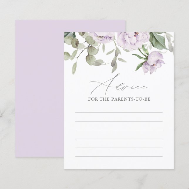 Carte de conseil Baby shower papillon violet (Devant / Derrière)