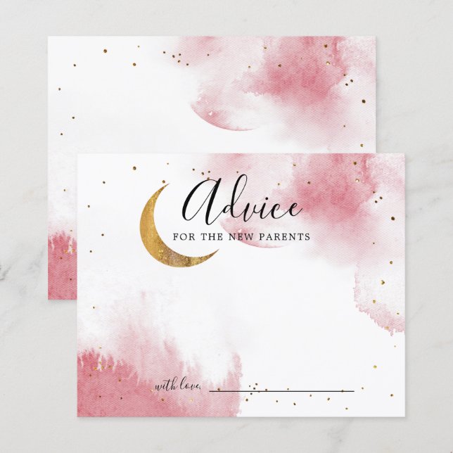 Carte de conseil Baby shower Pink Gold Moon Stars (Devant / Derrière)