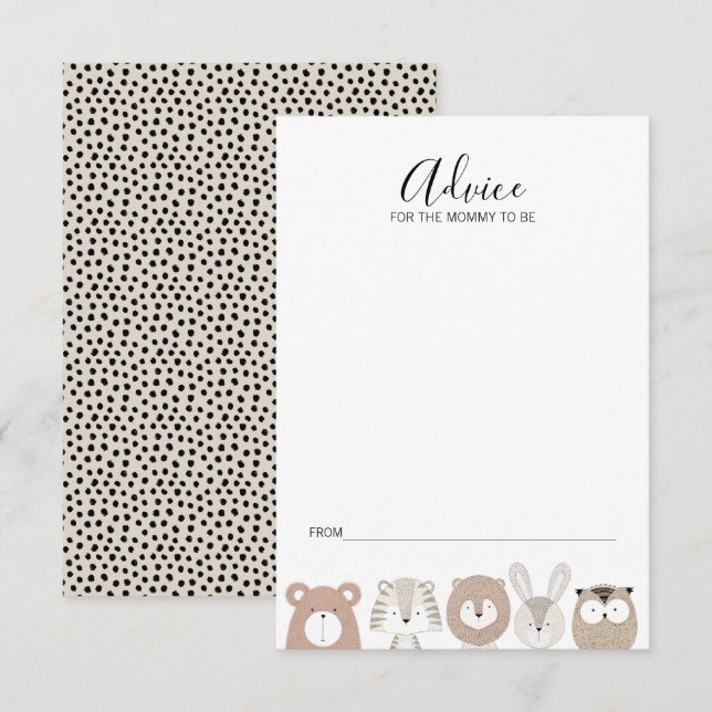 Carte de conseil Baby shower pour les animaux sauv (Devant / Derrière)