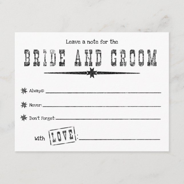 Carte de conseil Bride et Groom série Recherchée (Devant)
