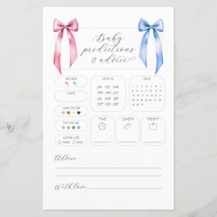 Carte de conseil de Baby shower Pink Blue Bow préd