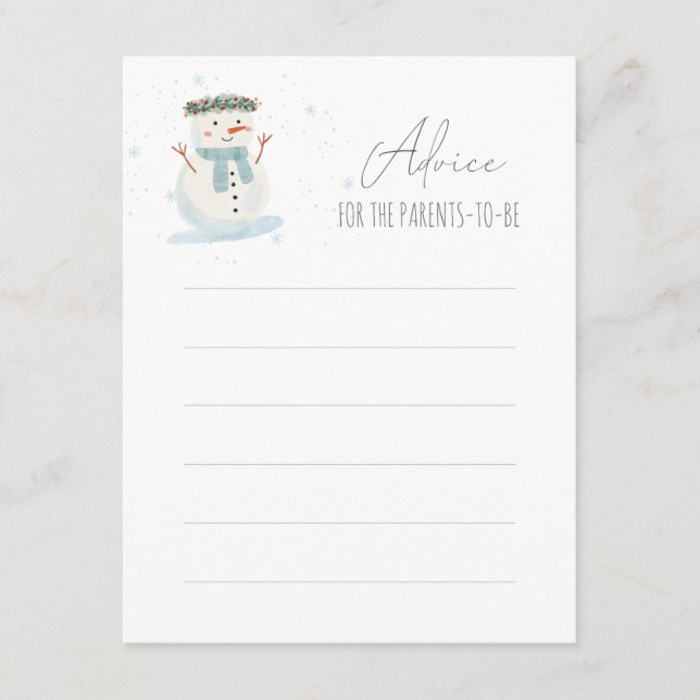 Carte de conseil de Baby shower Snowman mignonne (Devant)