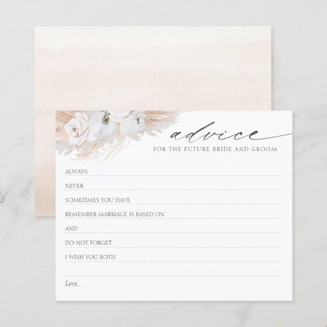 Carte de conseil de Fête des mariées Pampas Grass  (Devant / Derrière)