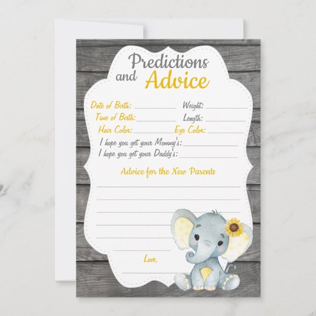Carte de conseil de prédiction de Baby shower d'él (Devant)