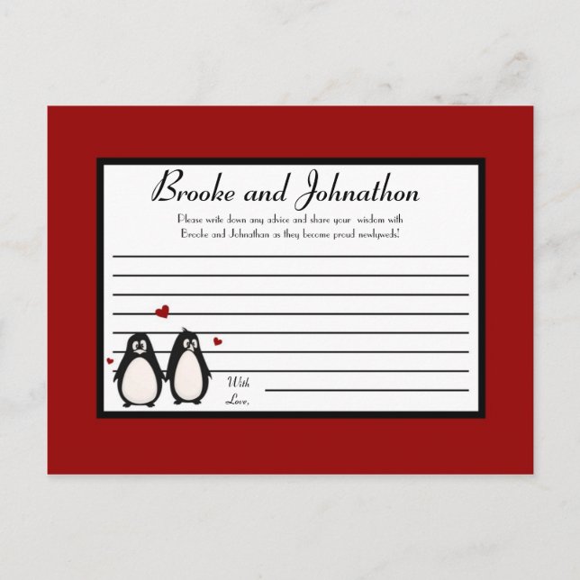 Carte de conseil écrit Penguin Love Couple Mate po (Devant)