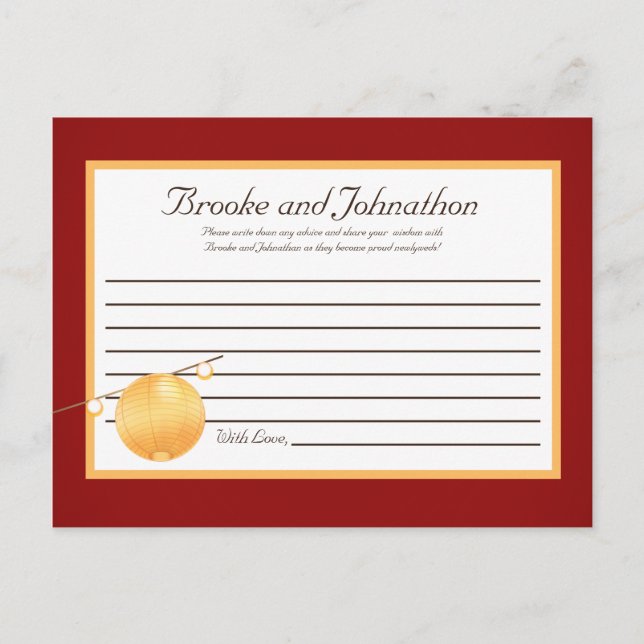 Carte de conseil écrite Lanternes papier sur rouge (Devant)