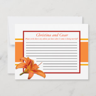 Carte de conseil écrite Orange Tiger Lilly avec ba