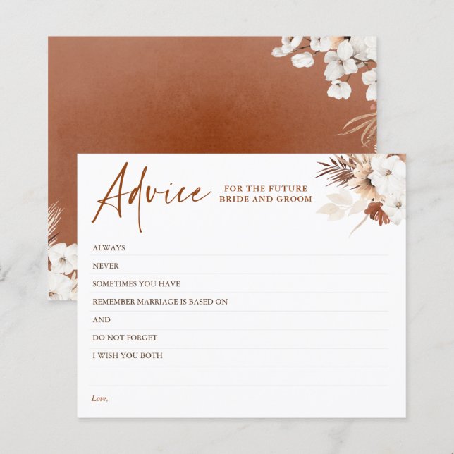 Carte de conseil élégante Boho Floral Terracotta (Devant / Derrière)
