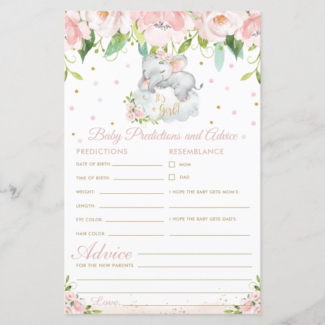 Carte de conseil Elephant Rose Floral Babal Prédic (Devant)