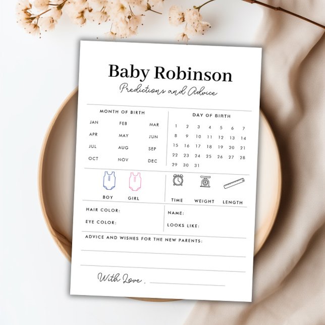 Carte de conseil et de prévision de Baby shower pe (Custom Baby Shower Predictions and Advice Card)