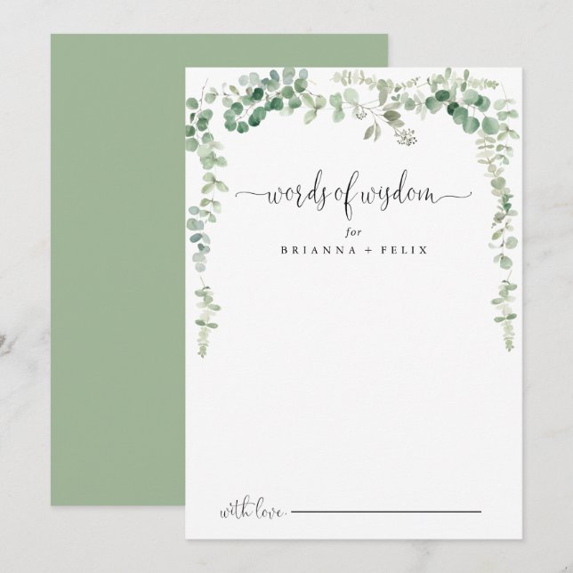 Carte de conseil Eucalyptus Mariage Mots de sagess (Devant / Derrière)