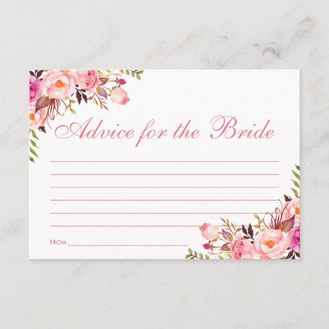 Carte de conseil Floral Rose Blush Fête des mariée (Devant)
