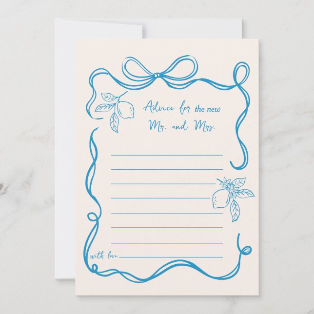 Carte de conseil Mariage au citron dessinée à la m (Devant)