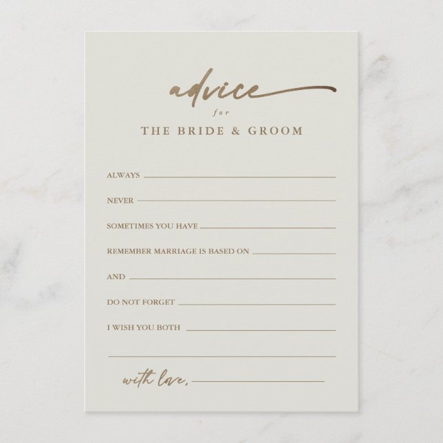 Carte de conseil Mariage Boho Script Gold moderne (Devant)