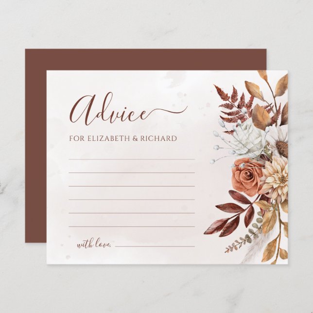 Carte de conseil Mariage de automne Boho Fleurs en (Devant / Derrière)