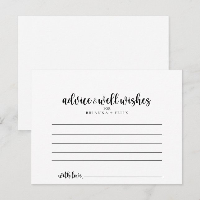 Carte de conseil Mariage de calligraphie minimalis (Devant / Derrière)