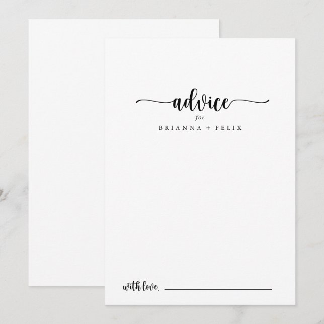 Carte de conseil Mariage de calligraphie minimalis (Devant / Derrière)