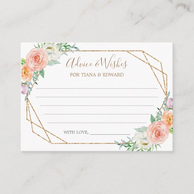 Carte de conseil Mariage de fleurs d'aquarelle géo (Devant)