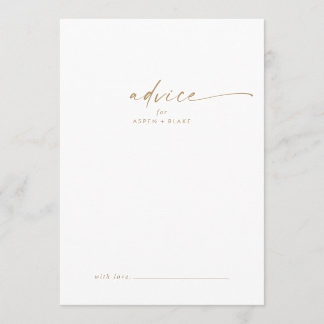 Carte de conseil Mariage de script or moderne (Devant)