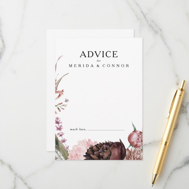 Carte de conseil Mariage Floral Boho de Bourgogne (Devant/Arrière en situation)