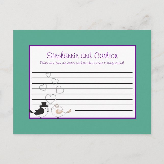 Carte de conseil Mariage Turquoise/violet Insépara (Devant)